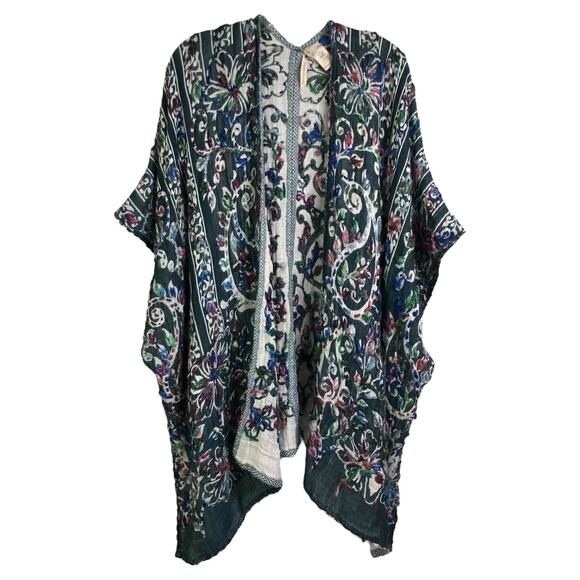 Soft Surroundings Wrap cardigan W One Size Dark Green Embroidered Paisley  Boho - Picture 1 of 8